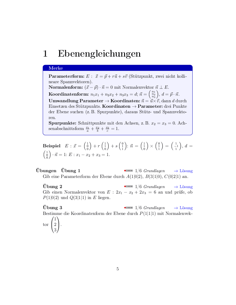 Problem page from the chapter Plane equations
