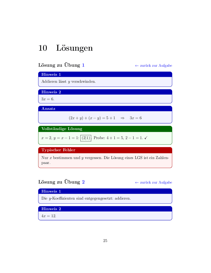 Solution page with hints, approach, full solution and typical mistake