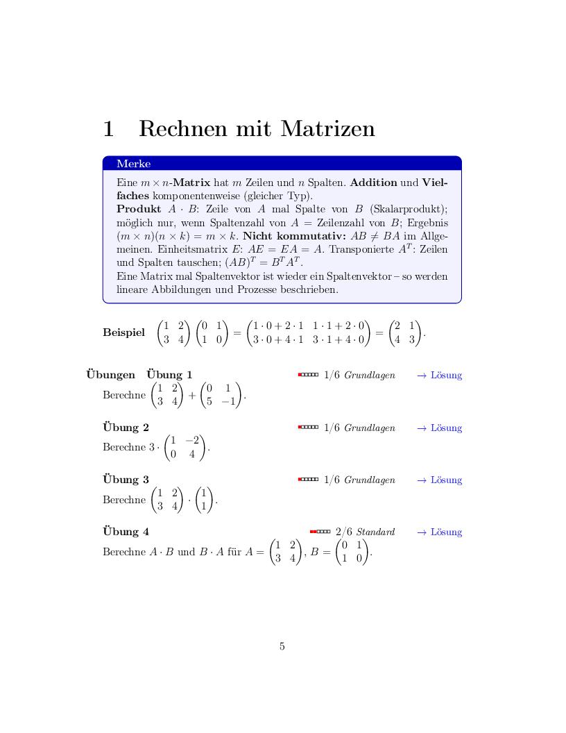 Problem page from the chapter Matrix arithmetic